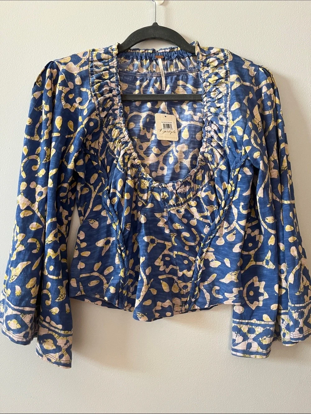 NWT Free People On The Block Top paisley floral print boho bell sleeve blouse